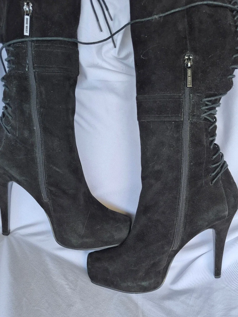 🔥NINE West Black Over-the-Knee GENUINE Suede High Heel Boots